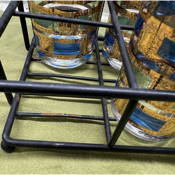 6 MCM Culver Empress Highball Glass Set 22K Gold Trim Caddy Table Top Decor Bar - Picture 6 of 16